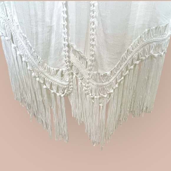 RoomMates Boho White Crocheted Fringe Open Front Cardigan Cover Up Size Large - Picture 8 of 13